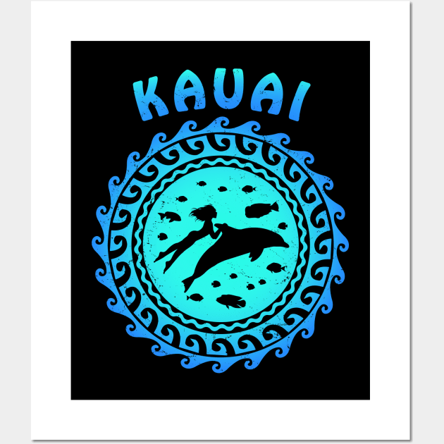 Kauai Shark Diver and Fish Wall Art by NicGrayTees